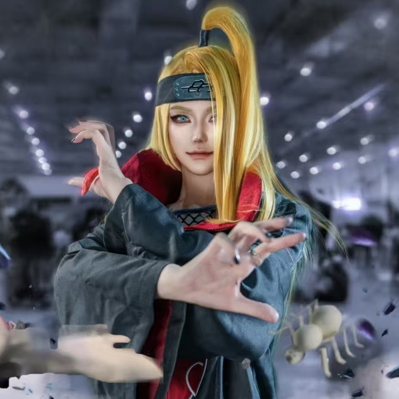 火影晓组织衣服迪达拉cos服全套红云袍立领披风斗篷假发里衣套装 - 图0