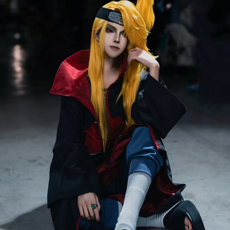 火影晓组织衣服迪达拉cos服全套红云袍立领披风斗篷假发里衣套装 - 图2