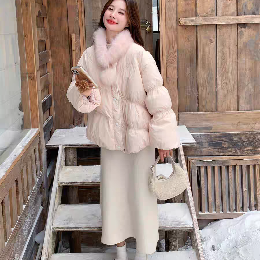 瑞瑞狸毛领甜美泡芙云感保暖羽绒服外套(配可拆卸狐狸毛领)d1412,淘宝优惠券,粉丝福利购,淘宝优惠卷