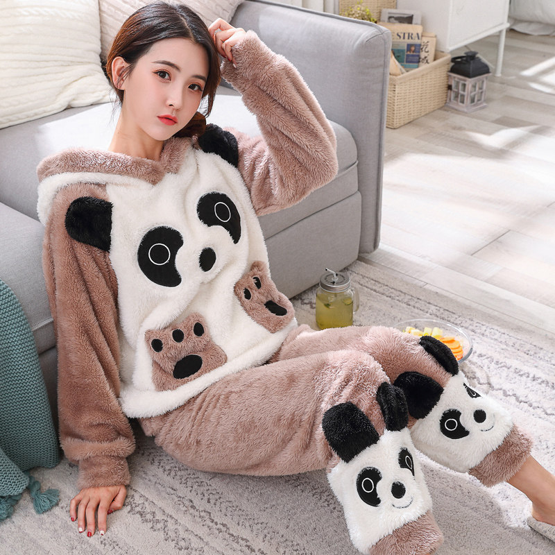 女士可爱卡通可外穿甜美家居服学生秋冬法兰绒加厚加绒睡衣套装冬,淘宝优惠券,粉丝福利购,淘宝优惠卷