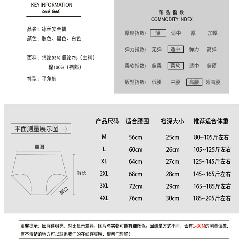 大码平角四角内裤胖mm200斤高腰收腹安全保险防走光女夏冰丝无痕 - 图2