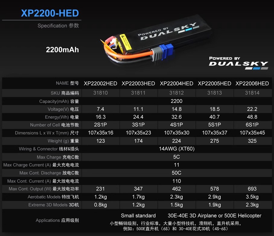 双天2S 3S 4S 5S 6S 5C/50C航模遥控固定翼飞机锂电池2200毫安-图3