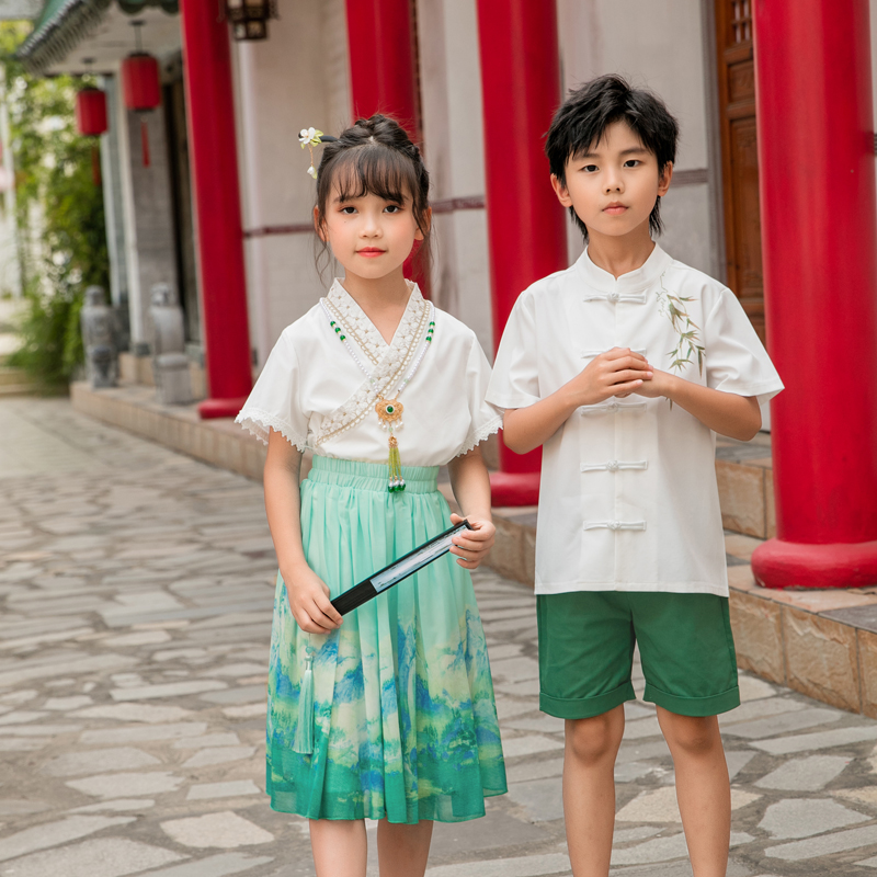 幼儿园六一演出服新中式国学唐装汉服小学生夏季学院风毕业照班服