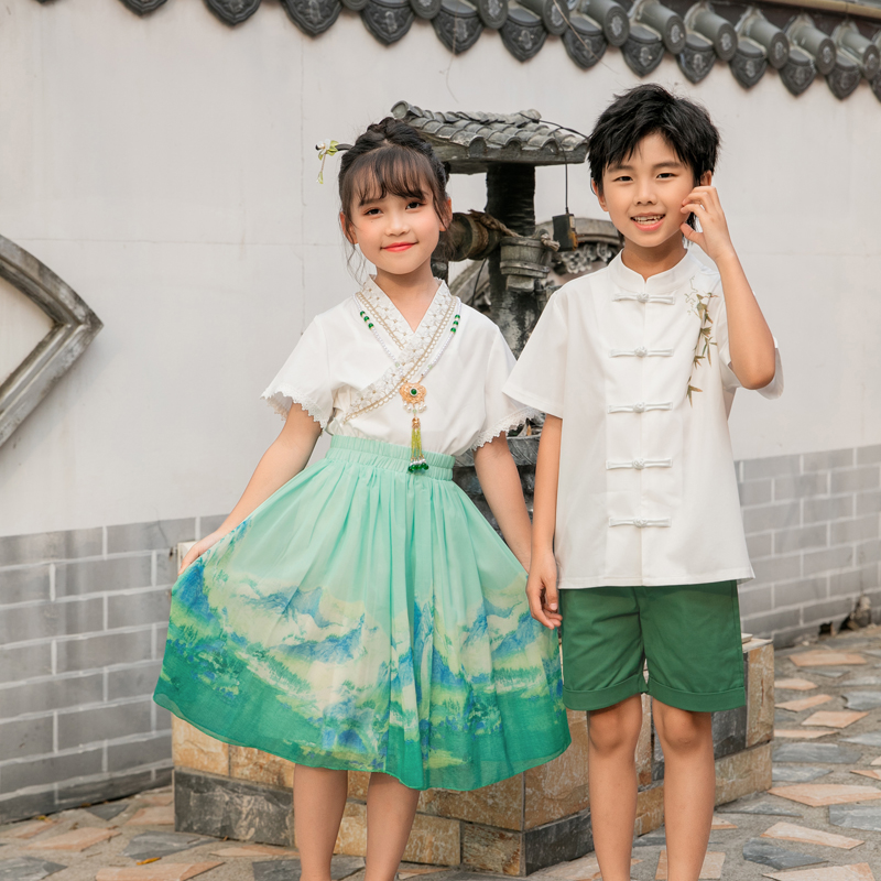 幼儿园六一演出服新中式国学唐装汉服小学生夏季学院风毕业照班服