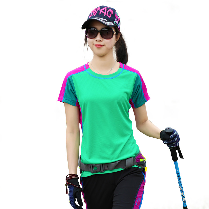 户外短袖速干衣女T恤女圆领修身显瘦拼色吸汗透气快干衣汗衫夏季,淘宝优惠券,粉丝福利购,淘宝优惠卷