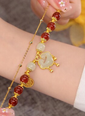 天然红玛瑙手链平安锁手链轻奢元