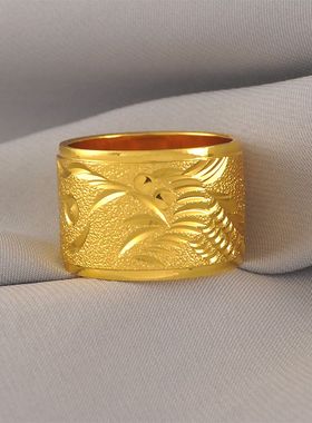 15mm宽大版~帅气送男友送时尚潮男戒指龙戒镀24K金色沙金男士指环