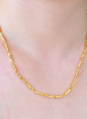 14克 礼盒装转运沙金项链男女款仿真黄金实心六角竹节项链送女友