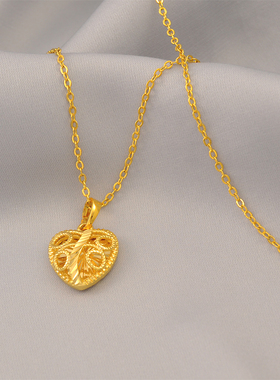 2026年新款久不掉色镀24K金色项链女仿真黄金鸡心吊坠项链送妈妈