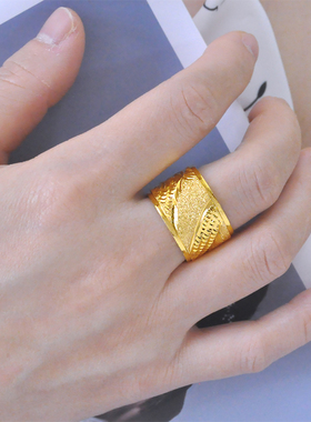 送男友送老公时尚潮男戒指宽大版龙戒镀24K金色仿真黄金男士指环