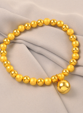 24克~日韩镀24K金色磨砂光面圆珠许愿球弹力绳手链百搭包金手串女