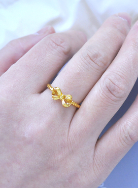 韩式新款ins风小众甜美蝴蝶结戒指女时尚个性镀24K金色素金食指戒