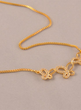 防过敏镀18K金色盒仔链蝴蝶少女项链超仙小富婆饰品学生锁骨链女