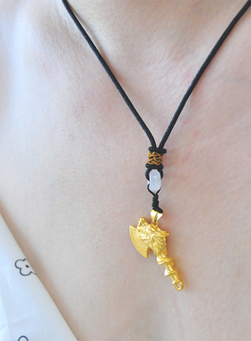 送男友送老公镀24K金色龙盘斧头吊坠送黑绳仿真黄金斧子项链礼物