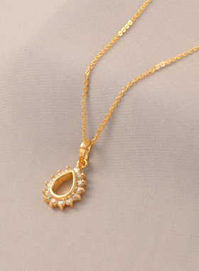 小众设计水滴形11*12mm吊坠镀18K彩金色项链简约围钻细长锁骨链女