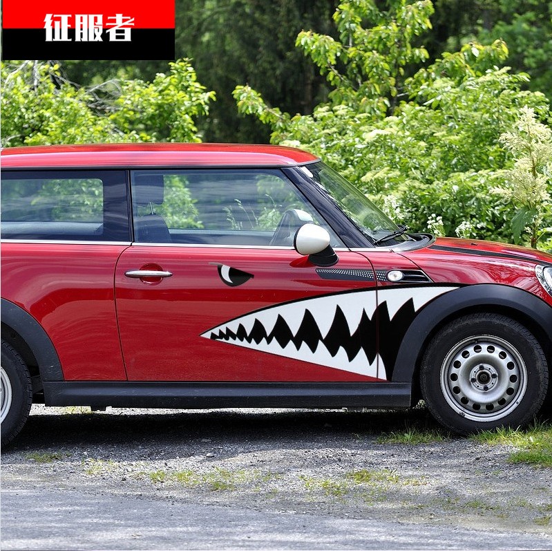 鯊魚3D車貼 汽車鯊魚車身貼紙 改裝車飾貼立體拉花腰線劃痕遮擋貼