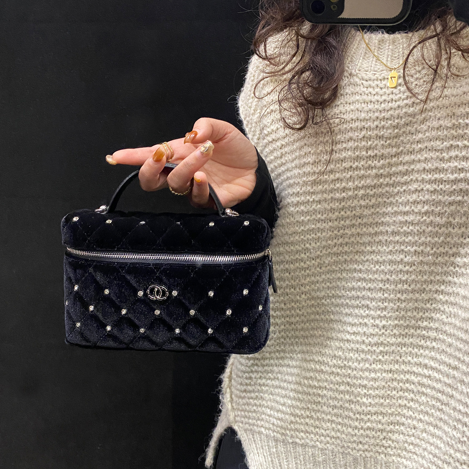 丝绒包包小香风盒子包2025新款小方包25K满天星手提包lp化妆包女,淘宝优惠券,粉丝福利购,淘宝优惠卷