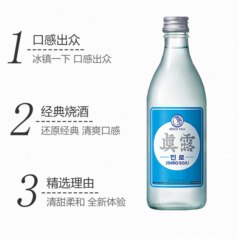 包邮整箱20瓶韩国原装进口真露经典烧酒复古升级版原味360ml*20瓶 - 图1