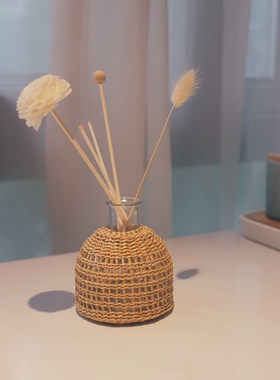 ins玻璃草编熏香瓶居家桌面花瓶