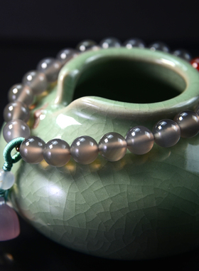 招财天然单圈转运珠子灰玛瑙时尚
