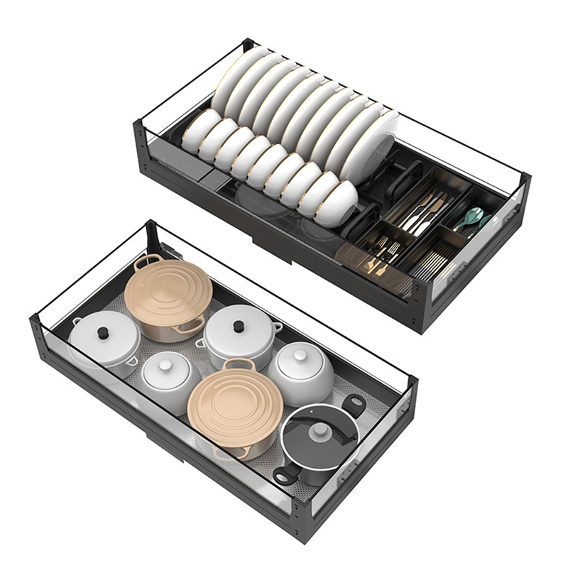 浅拉篮350 400深橱柜拉拦800碗蓝抽屉式600阻尼拉蓝700双层碗碟篮