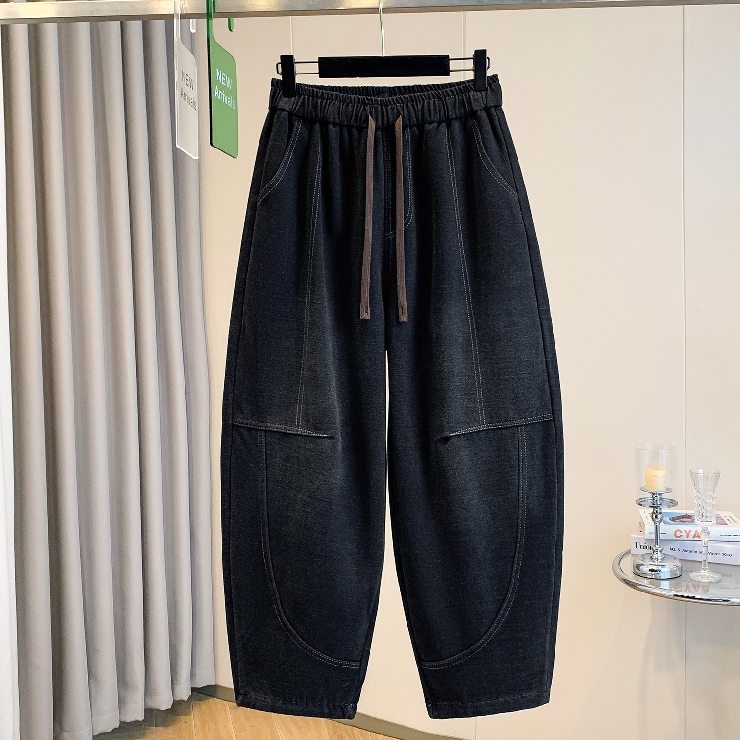 冬季新款复古休闲黑色加绒牛仔裤女胖妹妹宽松显瘦加厚哈伦裤垮裤,淘宝优惠券,粉丝福利购,淘宝优惠卷