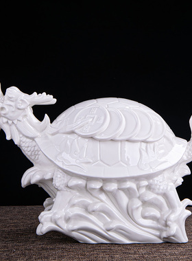 陶瓷红色龙龟招财摆件镇宅玄关家居动物家居神红色装饰品