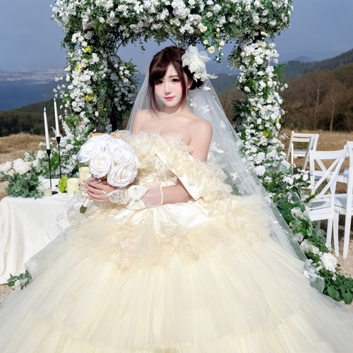 全款【梦中告白-杏色长款】成人礼生日晚礼服长纱裙款花嫁连衣裙 - 图3