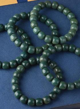 自然风化帝王绿阴皮菩提根老刀型桶珠手链菩提子佛珠单圈手串男女