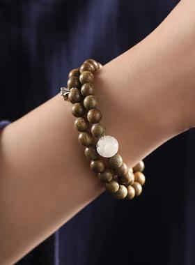 绿檀木DIY创意森系复古藏银小莲蓬工艺编织女民族风檀木情侣手串