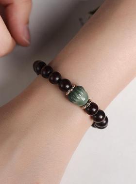 小叶紫檀DIY手工编织复古女木质森系小猫爪复/小松果原创单圈情侣