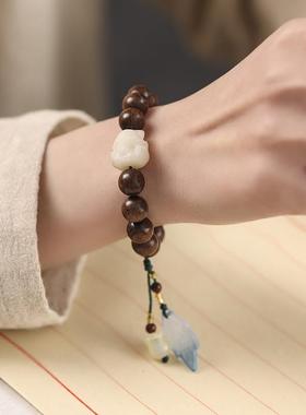 原创手作原创檀木念珠DIY小叶子穗子森系仙气女手链菩提九尾狐链