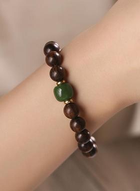 原创檀木虎皮檀森系文艺男女简约款单圈手串情侣玉石DIY编织手链