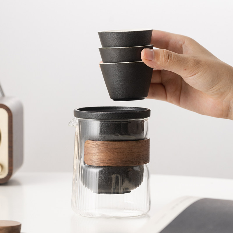 玻璃旅行茶具套装简约泡茶壶一人单人户外便携快客杯陶瓷功夫茶具,淘宝优惠券,粉丝福利购,淘宝优惠卷