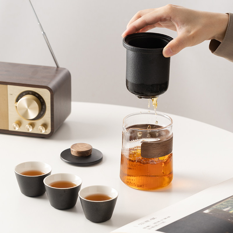 玻璃旅行茶具套装简约泡茶壶一人单人户外便携快客杯陶瓷功夫茶具,淘宝优惠券,粉丝福利购,淘宝优惠卷