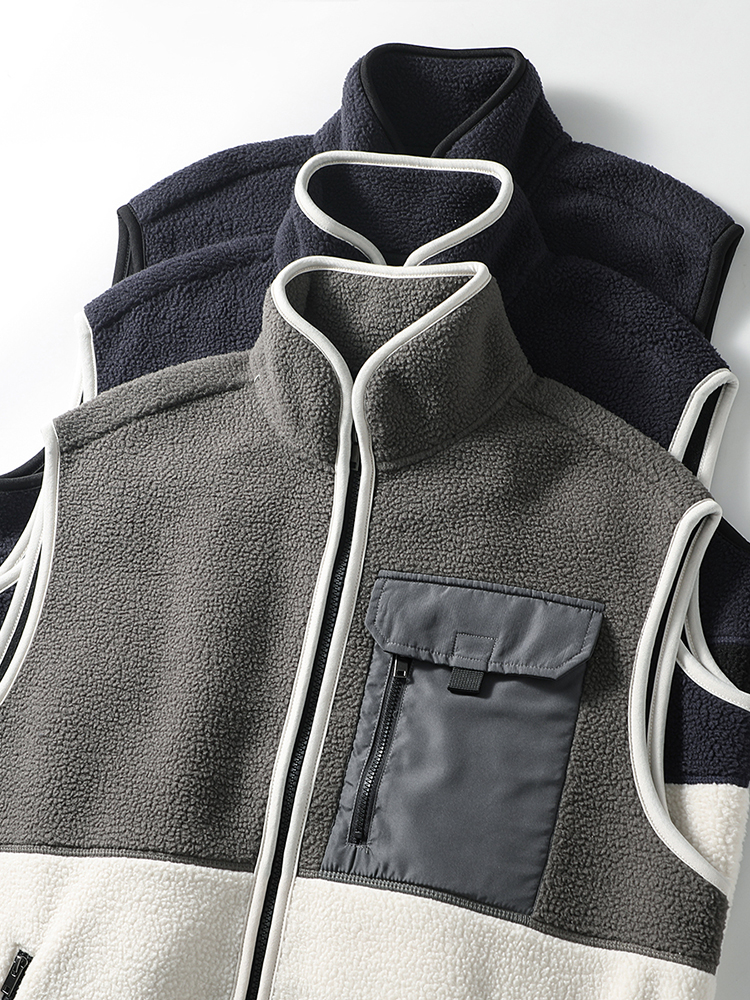 日系复古双面摇粒绒马甲男款秋冬季外穿保暖背心外套外贸男装马甲 - 图0