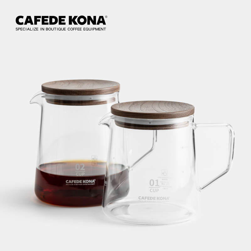 CAFEDE KONA手冲咖啡分享壶带胡桃木盖水墨色加厚高硼硅玻璃家用 - 图2