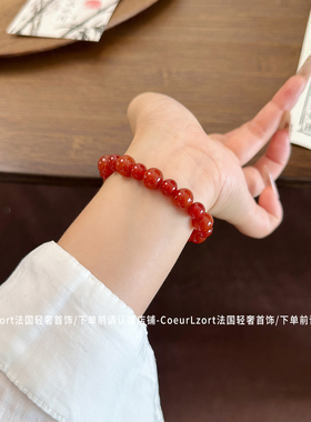 本命年天然巴西红玛瑙水晶手链