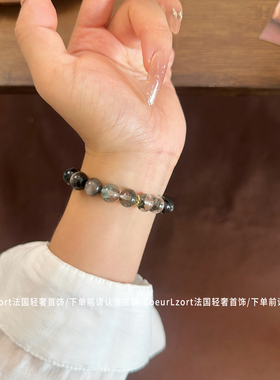 天然水晶黑发晶绿幽灵黑曜石手串