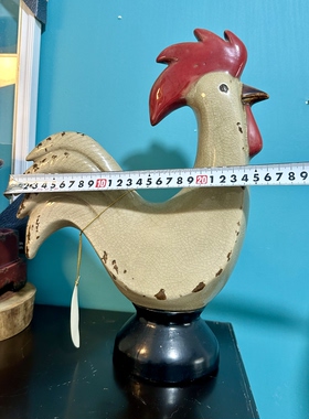 外贸孤品美式乡村陶瓷公鸡摆件农场复古雄鸡雕塑做旧开片釉装饰