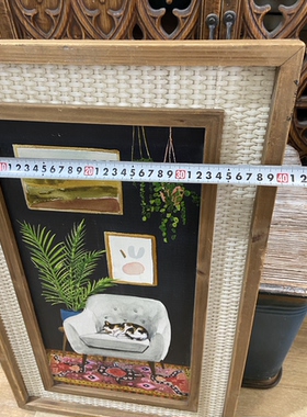 老货孤品中古风猫咪休憩插画装饰画三花猫室内文艺挂画田园治愈