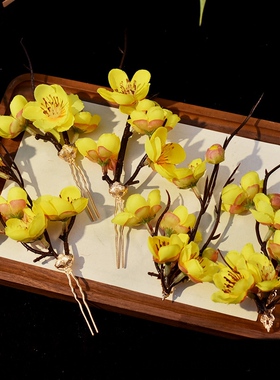 十二月桃花花神配饰古风发饰汉服头饰发钗簪花发夹点缀古装头饰品