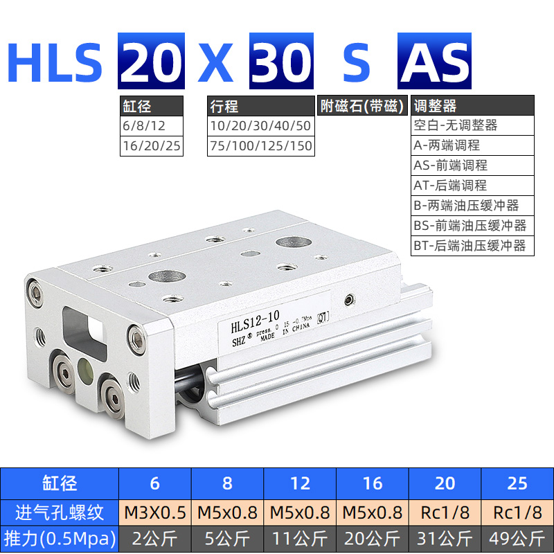 亚德客型HLS6精密导轨滑台气缸HLS8/12/16/20/25X10X30X40X50X75S-图1