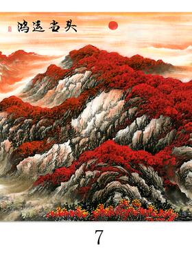 新中式方形山水画入户玄关图千里江山图鸿运当头风水画油画布画芯