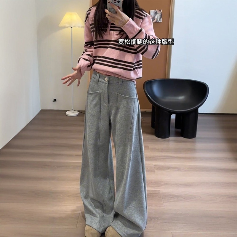 灰色阔腿弯刀运动卫裤女春季大码胖mm显瘦休闲镰刀裤超好看梧桐裤,淘宝优惠券,粉丝福利购,淘宝优惠卷