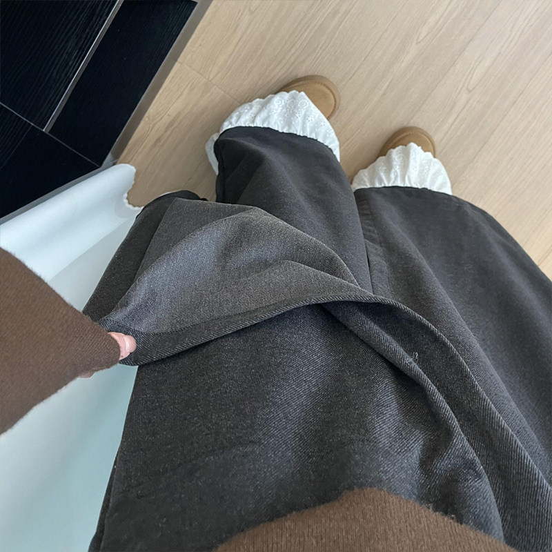 灰色蕾丝拼接花边阔腿裤子女款秋季大码胖mm显瘦a字糯米休闲裤裙,淘宝优惠券,粉丝福利购,淘宝优惠卷