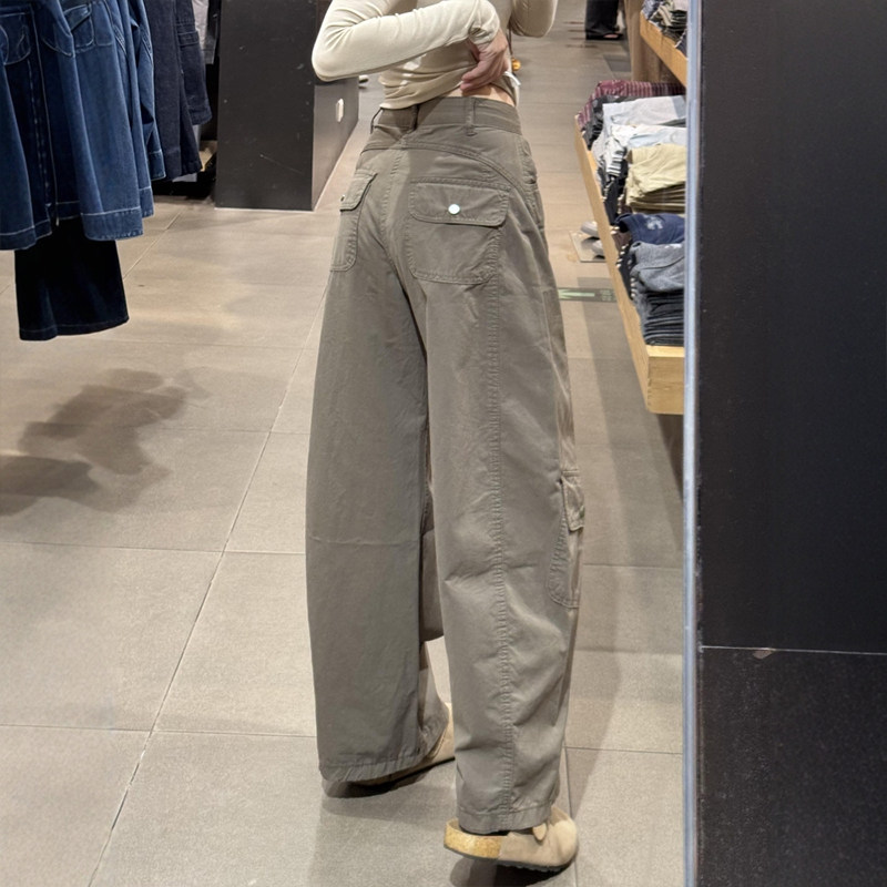 美式复古军绿色阔腿工装裤子女秋装大码胖mm显瘦设计感休闲弯刀裤,淘宝优惠券,粉丝福利购,淘宝优惠卷