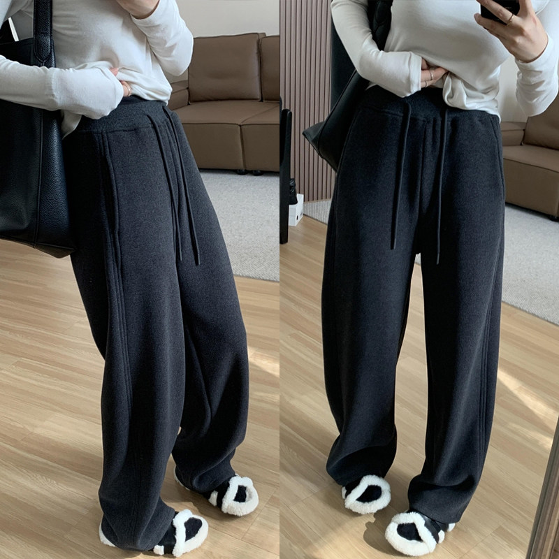深灰色直筒奶芙裤冬季女加绒加厚阔腿裤大码慵懒风梨型身材休闲裤,淘宝优惠券,粉丝福利购,淘宝优惠卷