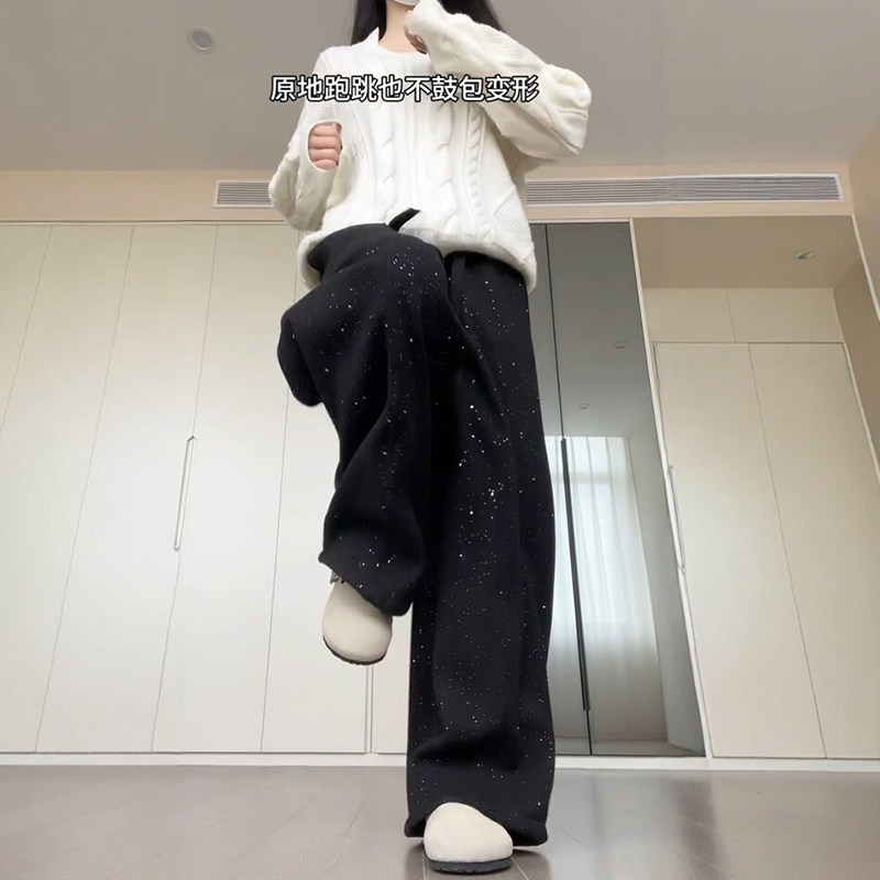 黑色细闪亮片弯刀裤女大码慵懒风镰刀运动休闲烫钻独特设计感裤子,淘宝优惠券,粉丝福利购,淘宝优惠卷