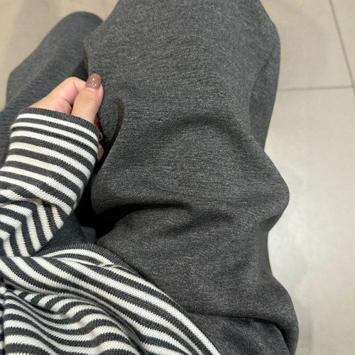 灰色弯刀奶皮裤女春款小个子糯米镰刀裤休闲大码胖mm九分阔腿裤子 - 图1